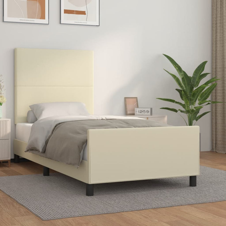 Bedframe Met Hoofdbord Kunstleer Kleurig 80 x 200 cm Crème