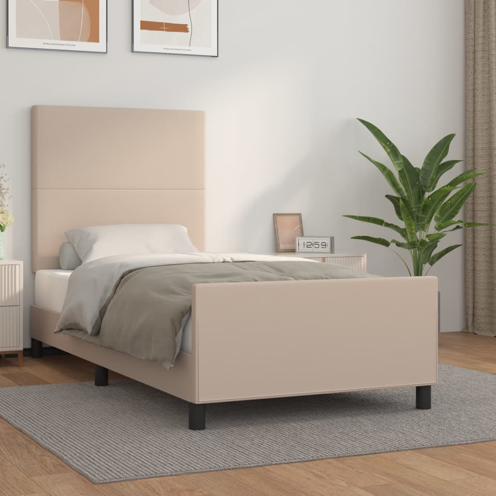 Bedframe met hoofdbord kunstleer cappucinnokleurig 80x200 cm