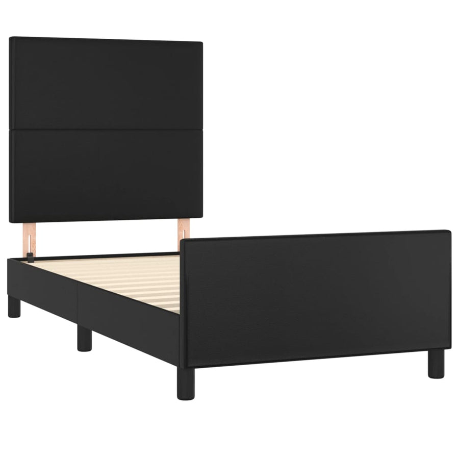 Bedframe Met Hoofdbord Kunstleer Zwart 90 x 190 cm Effen ontwerp