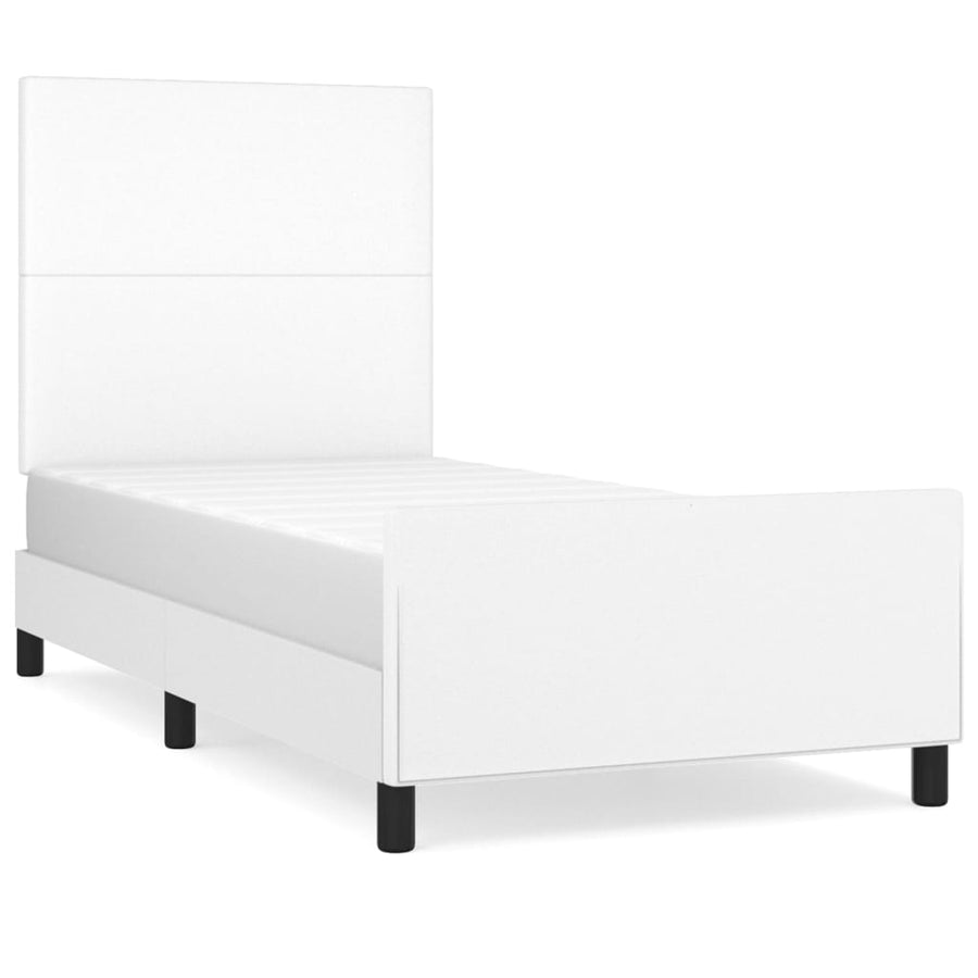 Bedframe Met Hoofdbord Kunstleer Wit 90 x 190 cm Effen ontwerp