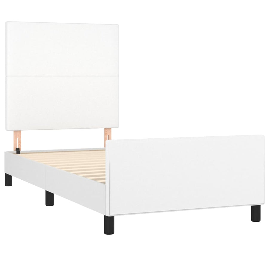 Bedframe Met Hoofdbord Kunstleer Wit 90 x 190 cm Effen ontwerp