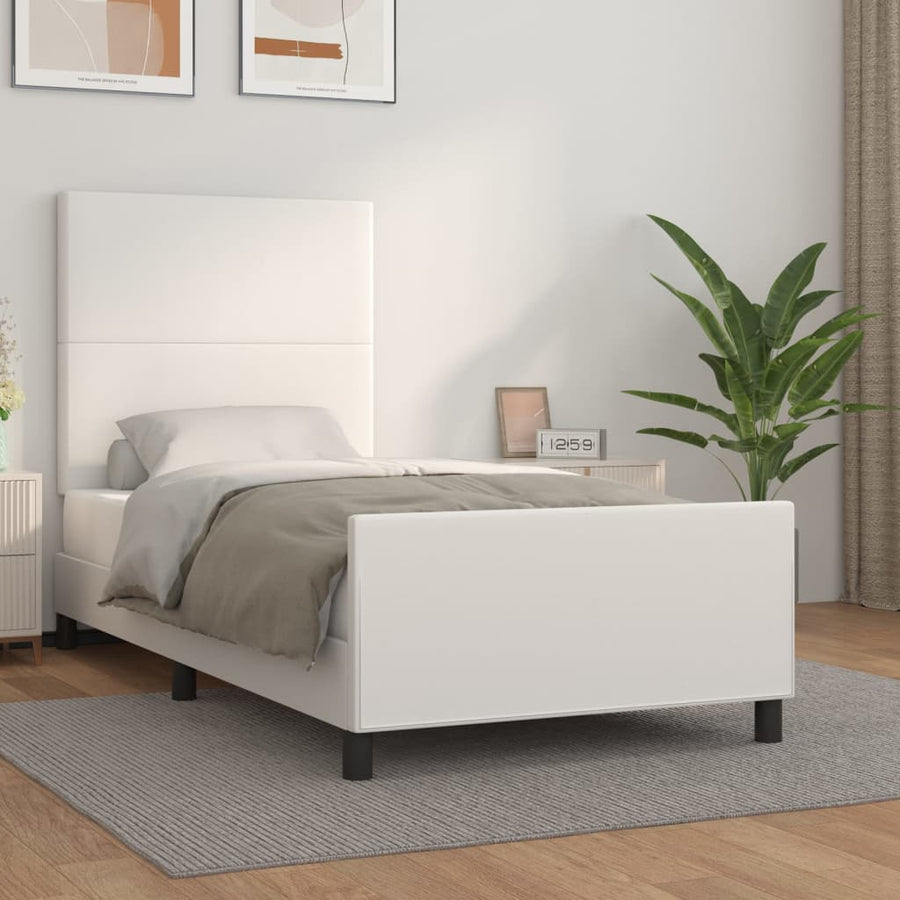 Bedframe Met Hoofdbord Kunstleer Wit 90 x 190 cm Effen ontwerp