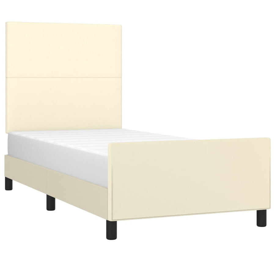 Bedframe Met Hoofdbord Kunstleer Crèmekleurig 90X190 Cm