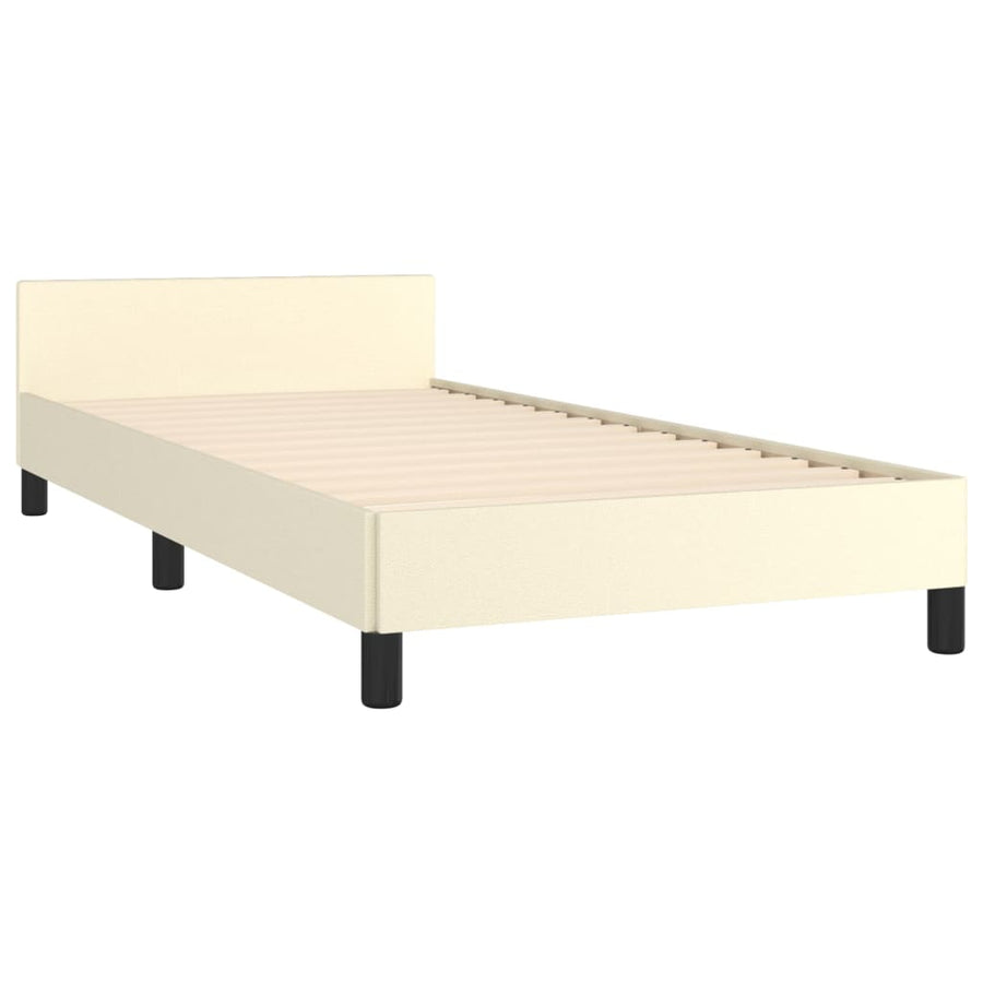 Bedframe Met Hoofdbord Kunstleer Crèmekleurig 90X190 Cm
