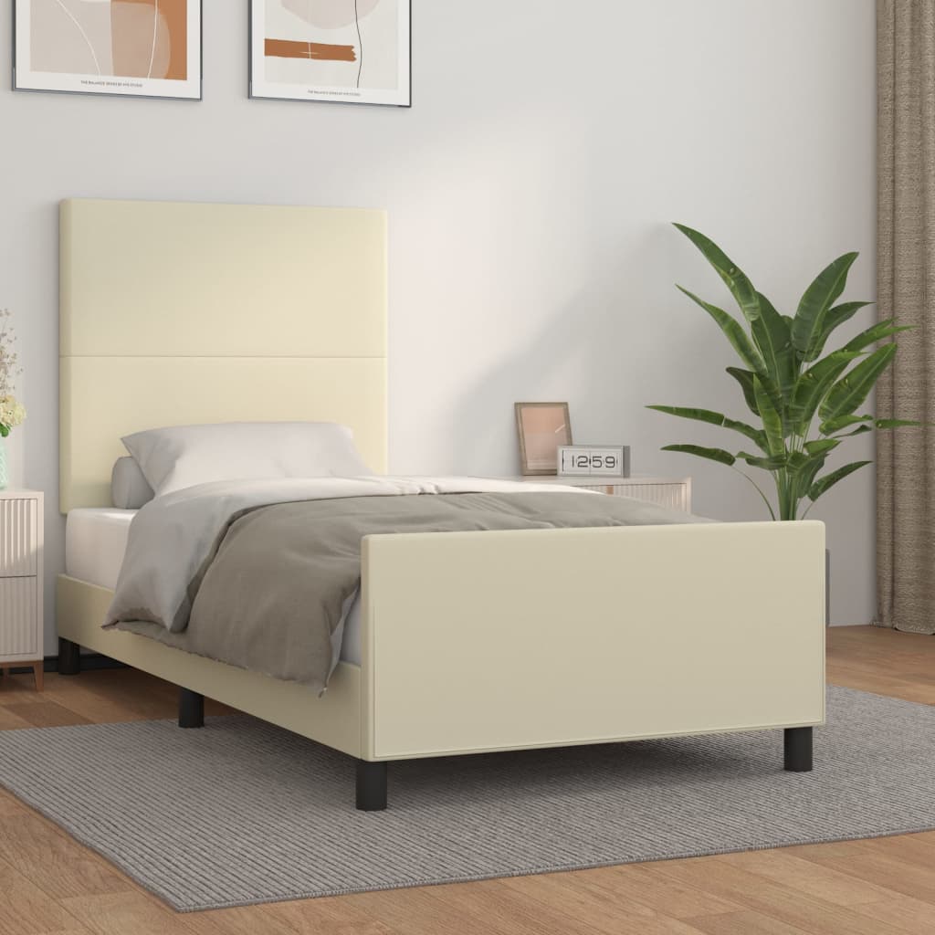 Bedframe Met Hoofdbord Kunstleer Crèmekleurig 90X190 Cm