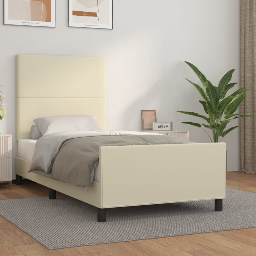 Bedframe Met Hoofdbord Kunstleer Crèmekleurig 90X190 Cm