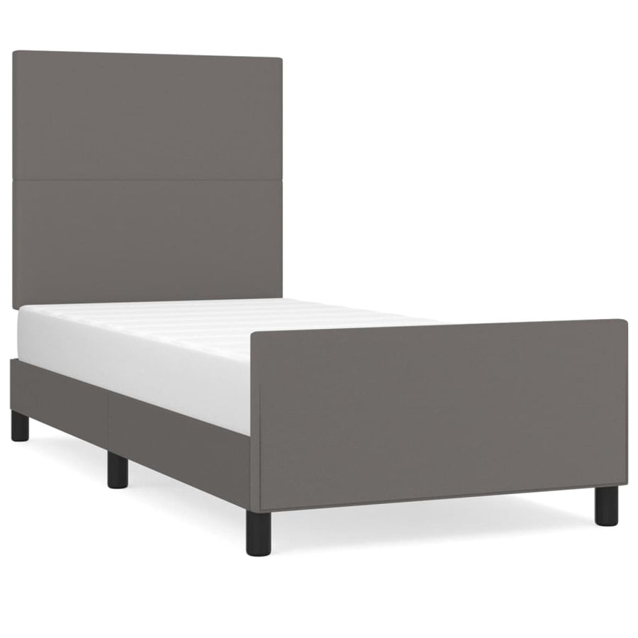 Bedframe Met Hoofdbord Kunstleer Grijs 90 x 190 cm Effen ontwerp