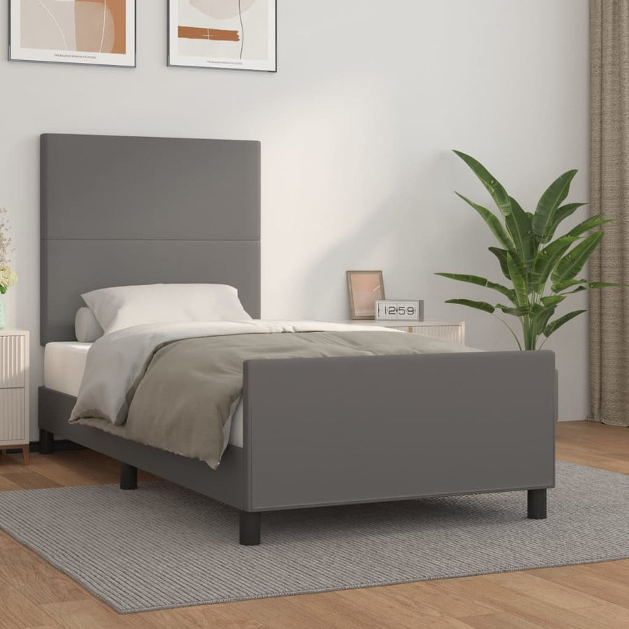 Bedframe Met Hoofdbord Kunstleer Grijs 90 x 190 cm Effen ontwerp