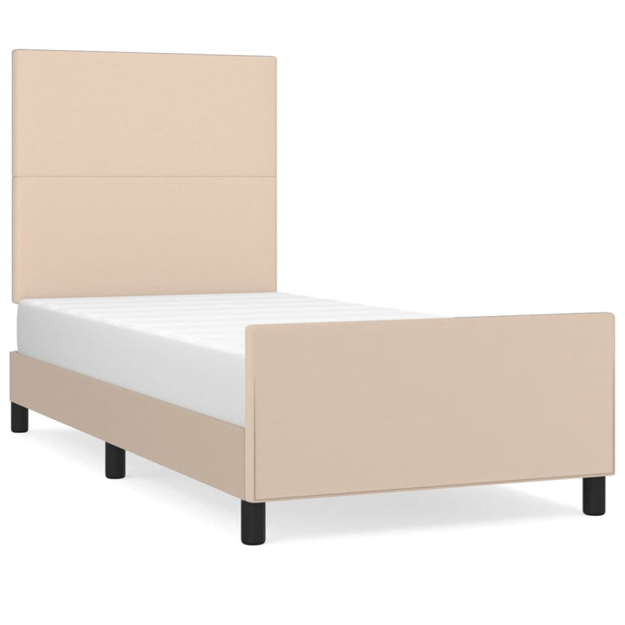 Bedframe met hoofdbord kunstleer cappucinnokleurig 90x190 cm 90 x 190 cm Effen ontwerp