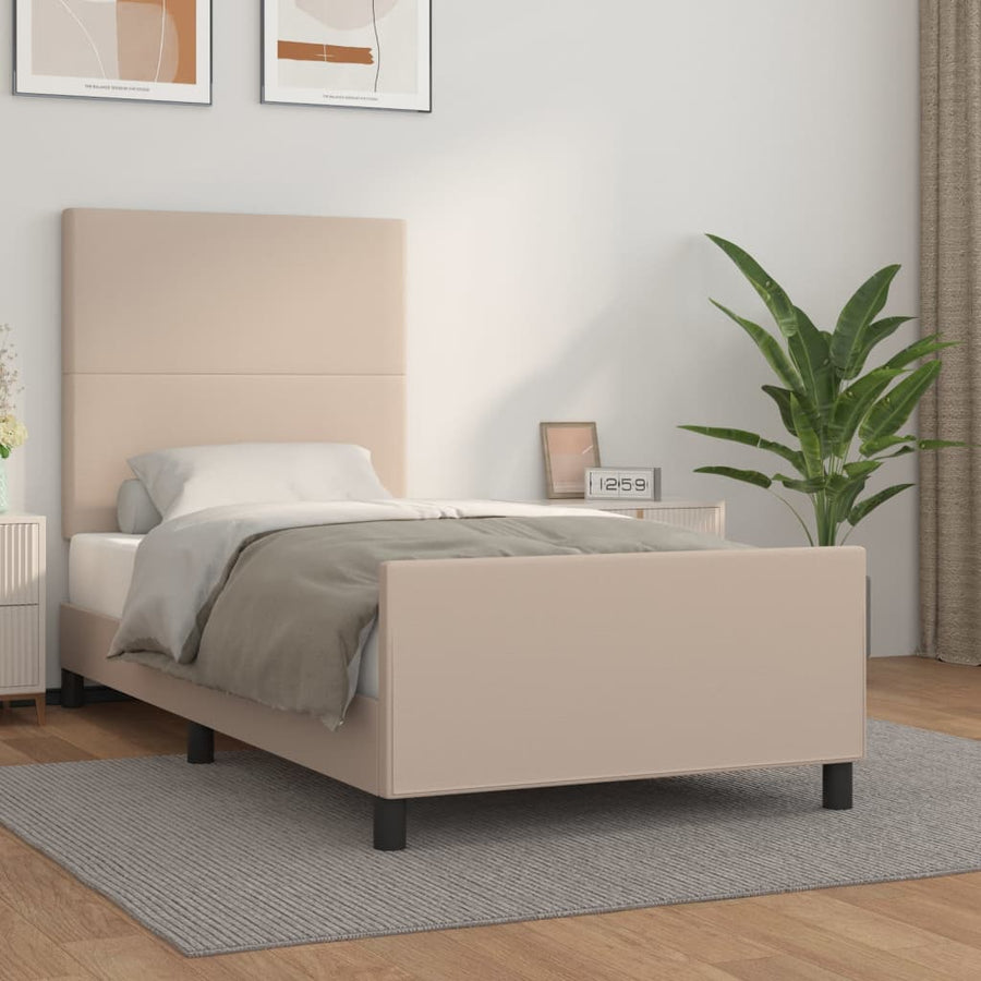 Bedframe met hoofdbord kunstleer cappucinnokleurig 90x190 cm 90 x 190 cm Effen ontwerp