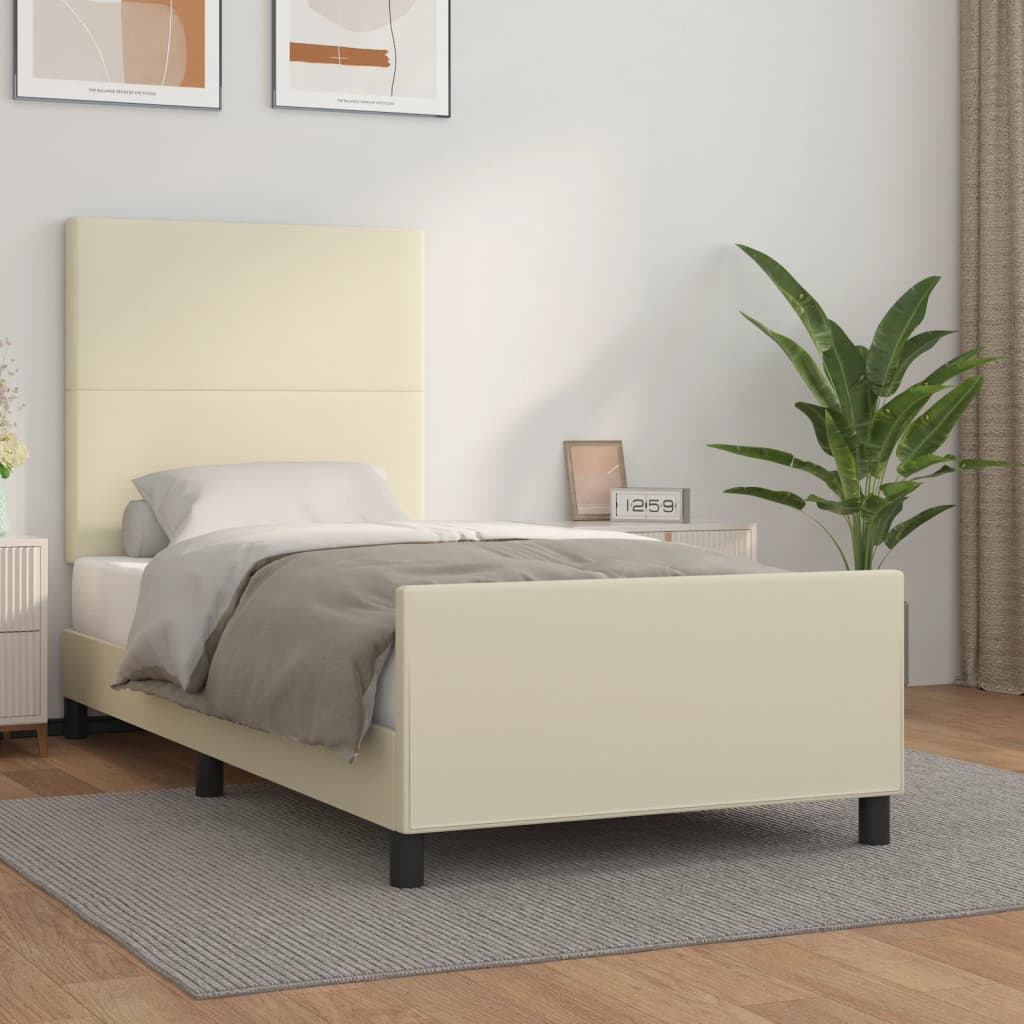 Bedframe Met Hoofdbord Kunstleer Kleurig 100 x 200 cm Crème