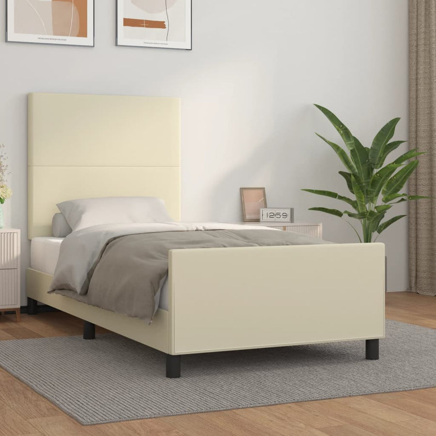 Bedframe Met Hoofdbord Kunstleer Kleurig 100 x 200 cm Crème