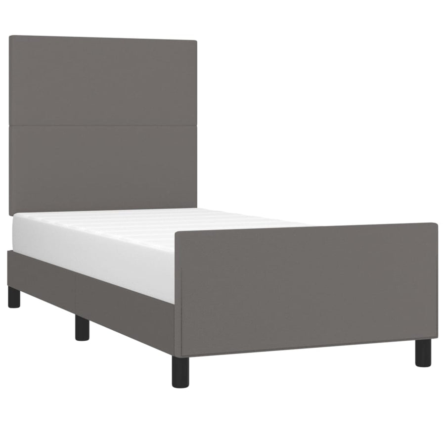 Bedframe Met Hoofdbord Kunstleer Grijs 100 x 200 cm Effen ontwerp