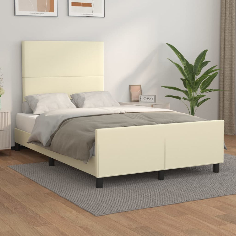 Bedframe Met Hoofdbord Kunstleer Kleurig 120 x 200 cm Crème