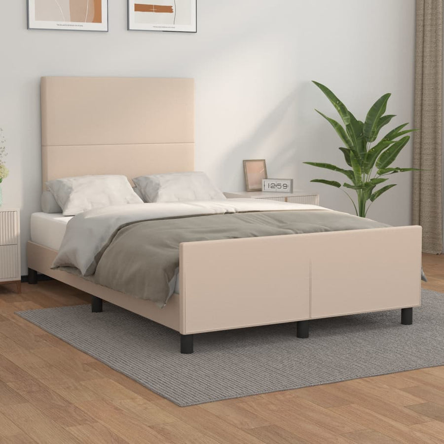 Bedframe met hoofdbord kunstleer cappuccinokleurig 120x200 cm 120 x 200 cm Effen ontwerp