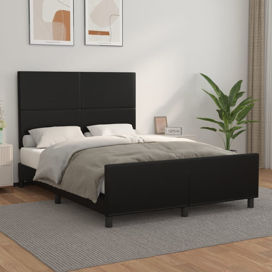 Bedframe Met Hoofdeind Kunstleer Zwart 140 x 190 cm Effen ontwerp
