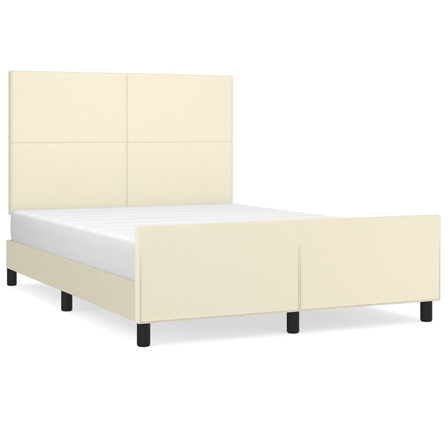 Bedframe Met Hoofdbord Kunstleer Crèmekleurig 140X190 Cm 140 x 190 cm Effen ontwerp