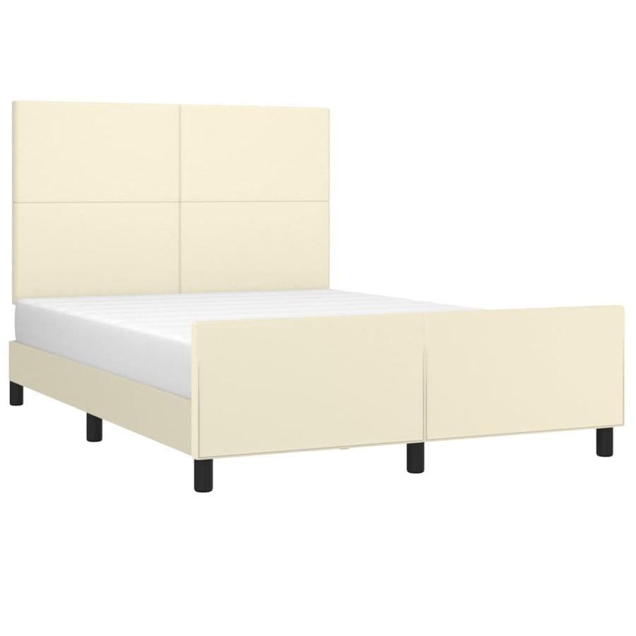 Bedframe Met Hoofdbord Kunstleer Crèmekleurig 140X190 Cm 140 x 190 cm Effen ontwerp