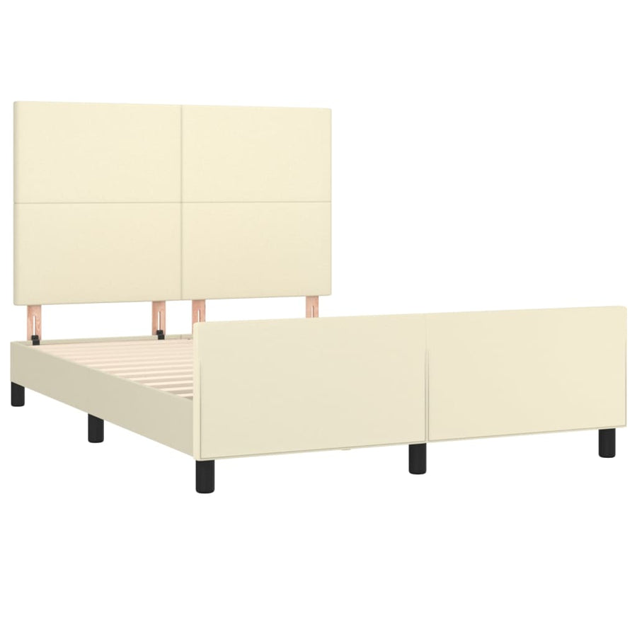 Bedframe Met Hoofdbord Kunstleer Crèmekleurig 140X190 Cm 140 x 190 cm Effen ontwerp