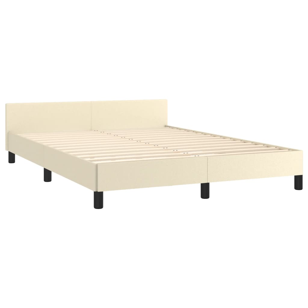 Bedframe Met Hoofdbord Kunstleer Crèmekleurig 140X190 Cm 140 x 190 cm Effen ontwerp