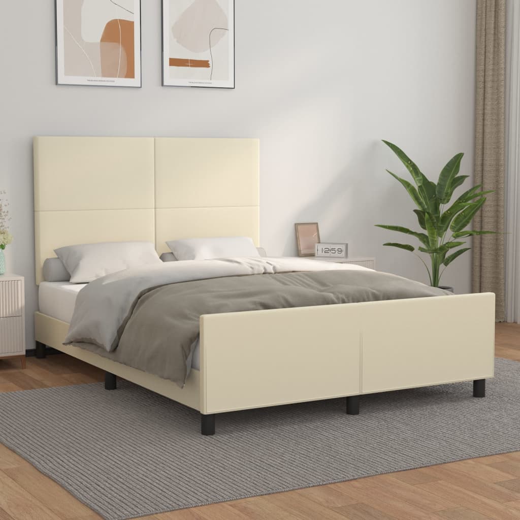Bedframe Met Hoofdbord Kunstleer Crèmekleurig 140X190 Cm 140 x 190 cm Effen ontwerp