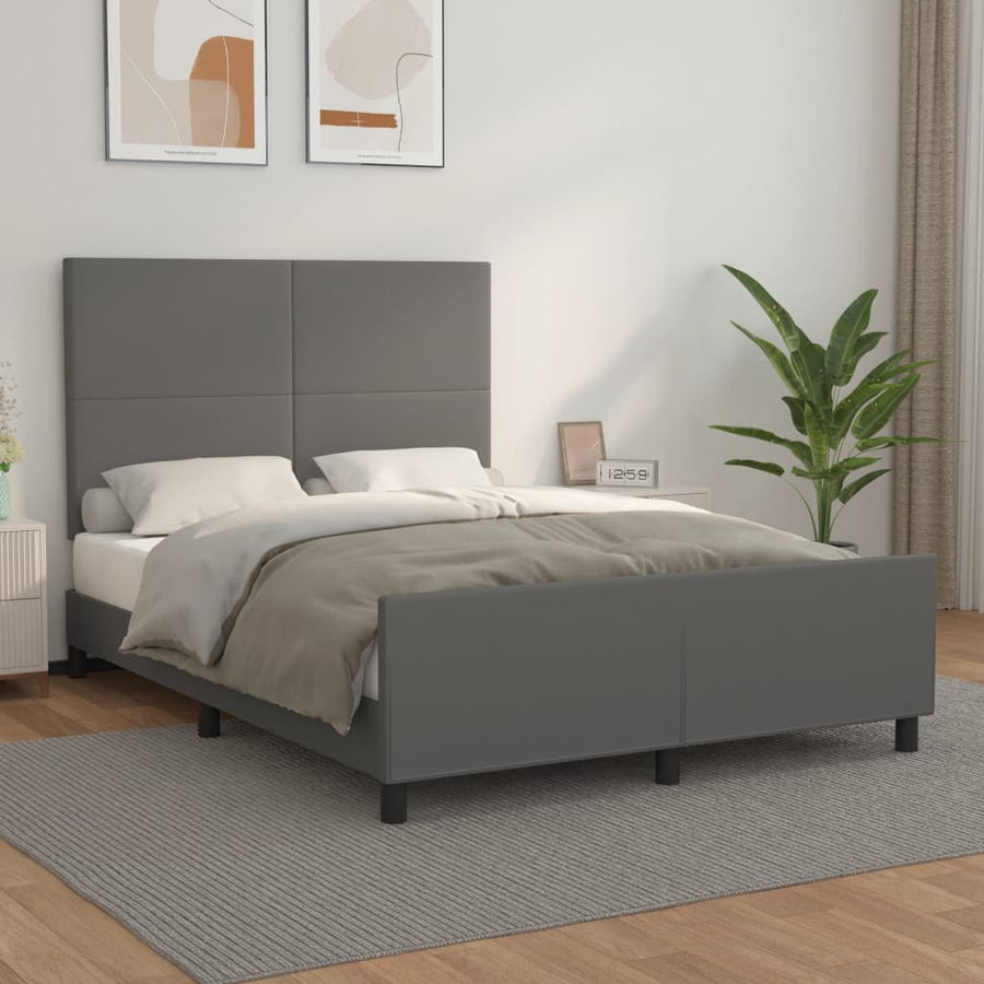 Bedframe Met Hoofdbord Kunstleer Grijs 140 x 190 cm Effen ontwerp