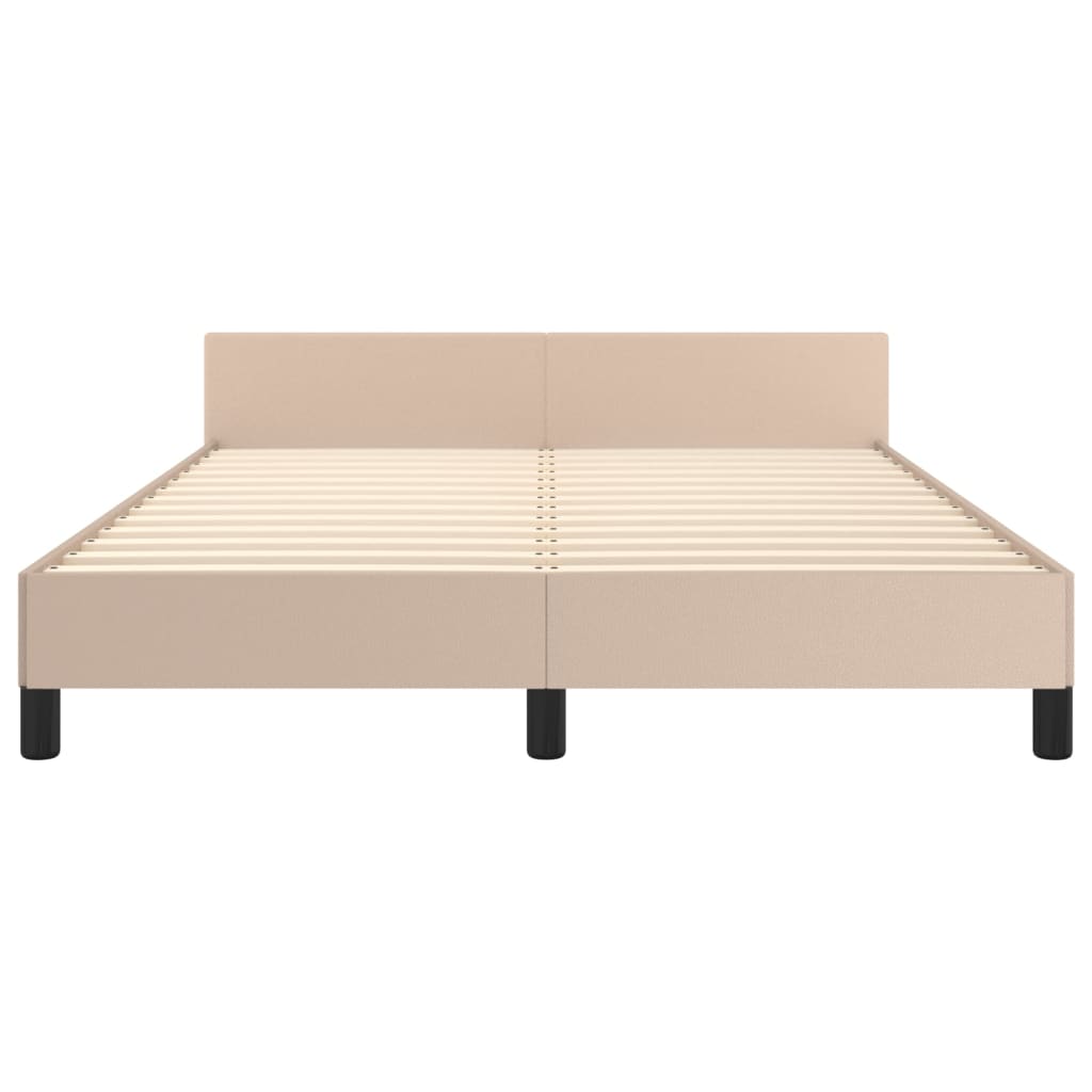 Bedframe Met Hoofdbord Kunstleer Cappucinnokleurig 140X190 Cm 140 x 190 cm Cappuccino Effen ontwerp
