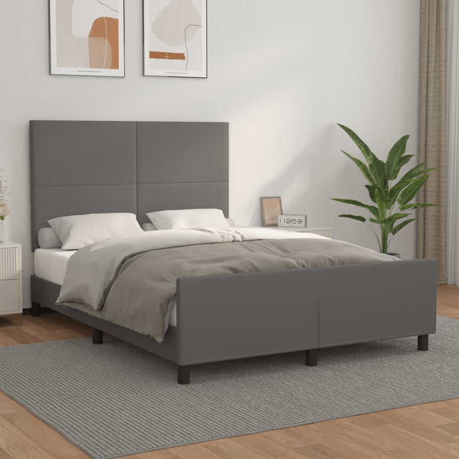 Bedframe Met Hoofdbord Kunstleer Grijs 140 x 200 cm Effen ontwerp