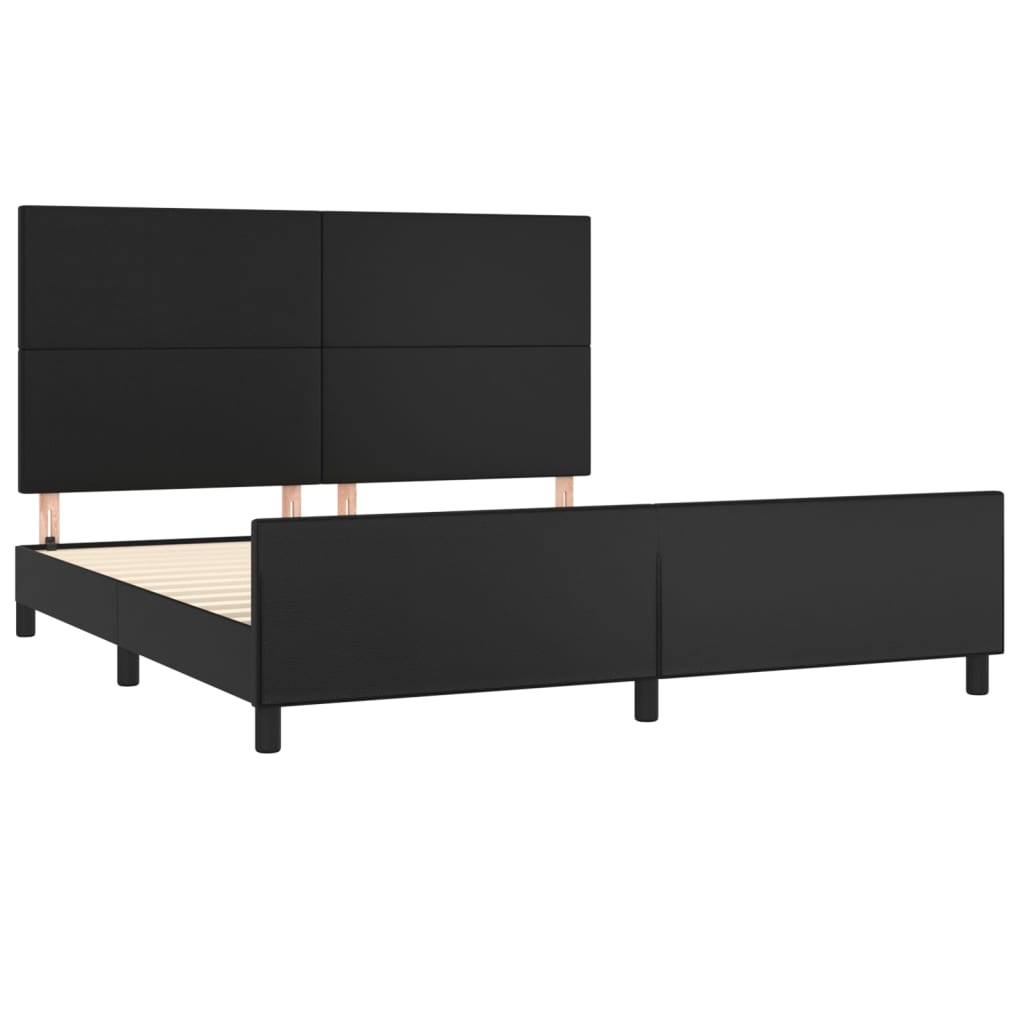 Bedframe Met Hoofdbord Kunstleer Zwart 160 x 200 cm Effen ontwerp