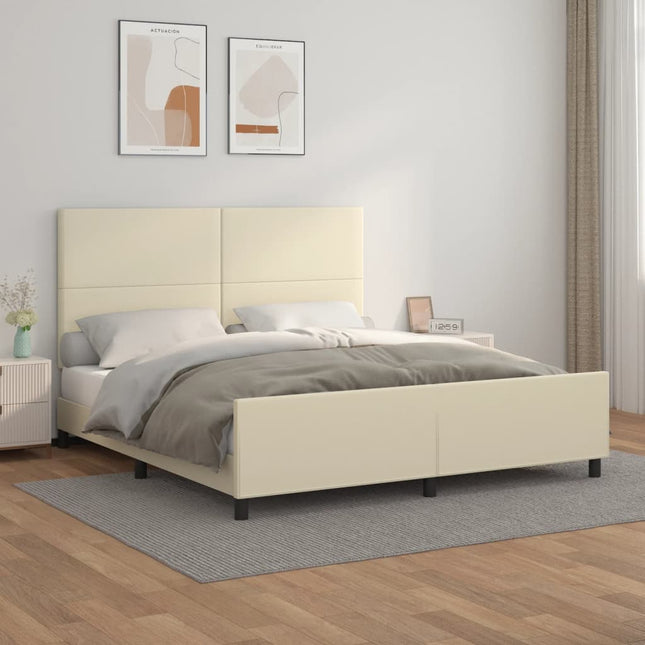 Bedframe Met Hoofdbord Kunstleer Kleurig Crème 160 x 200 cm Effen ontwerp