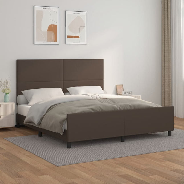 Bedframe met hoofdbord kunstleer bruin 160x200 cm 160 x 200 cm Bruin