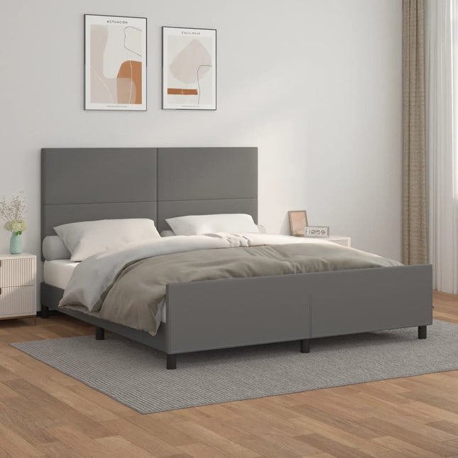 Bedframe Met Hoofdbord Kunstleer Grijs 160 x 200 cm Effen ontwerp