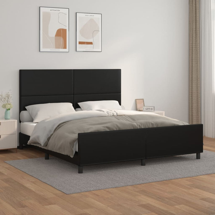 Bedframe Met Hoofdbord Kunstleer Zwart 180 x 200 cm Effen ontwerp