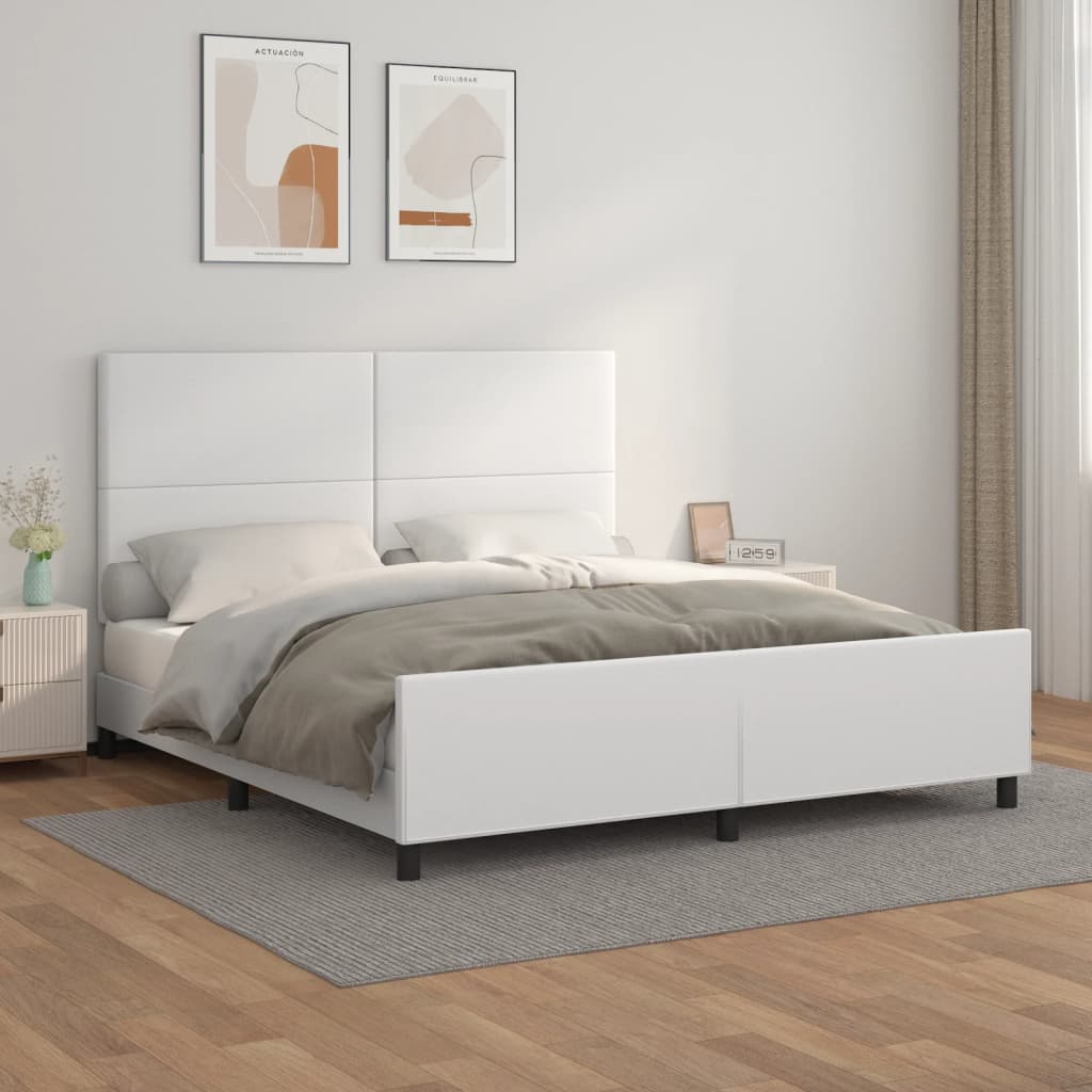 Bedframe Met Hoofdbord Kunstleer Wit 180 x 200 cm Effen ontwerp