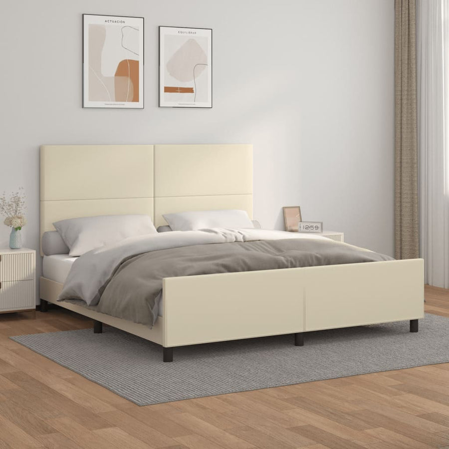 Bedframe Met Hoofdbord Kunstleer Kleurig 180 x 200 cm Crème