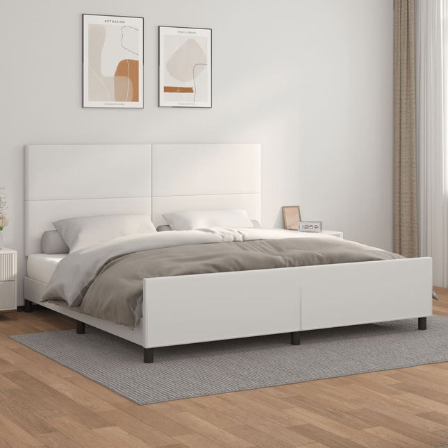 Bedframe Met Hoofdbord Kunstleer Wit 200 x 200 cm Effen ontwerp