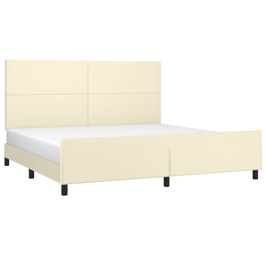 Bedframe Met Hoofdbord Kunstleer Kleurig Crème 200 x 200 cm Effen ontwerp
