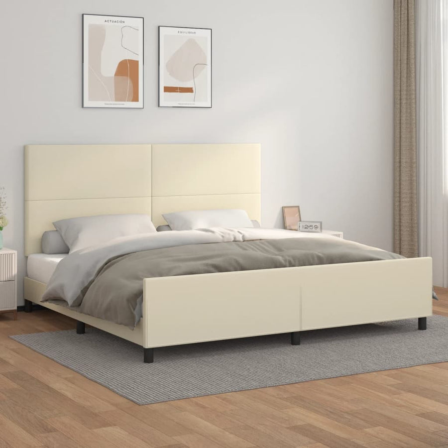 Bedframe Met Hoofdbord Kunstleer Kleurig Crème 200 x 200 cm Effen ontwerp