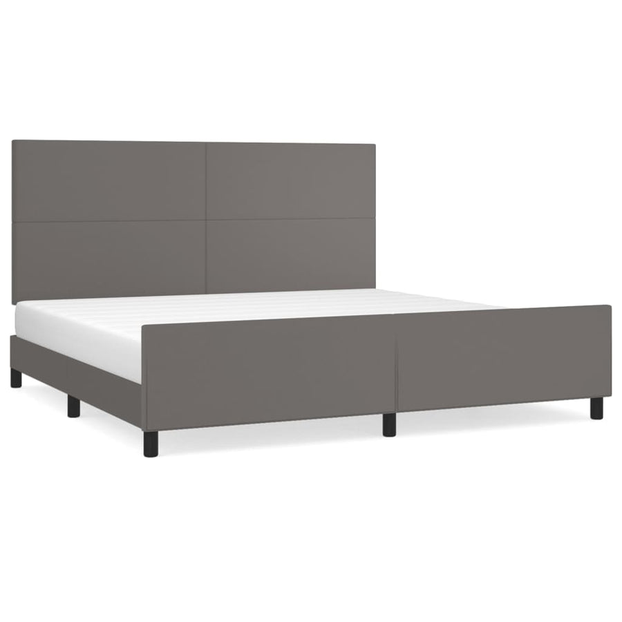 Bedframe Met Hoofdbord Kunstleer Grijs 200 x 200 cm Effen ontwerp