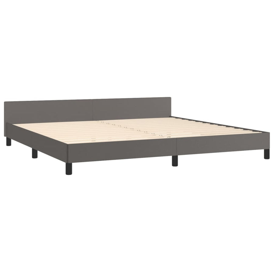 Bedframe Met Hoofdbord Kunstleer Grijs 200 x 200 cm Effen ontwerp