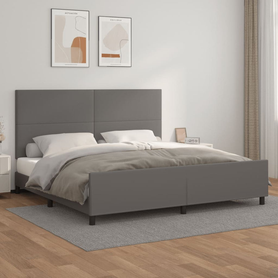 Bedframe Met Hoofdbord Kunstleer Grijs 200 x 200 cm Effen ontwerp
