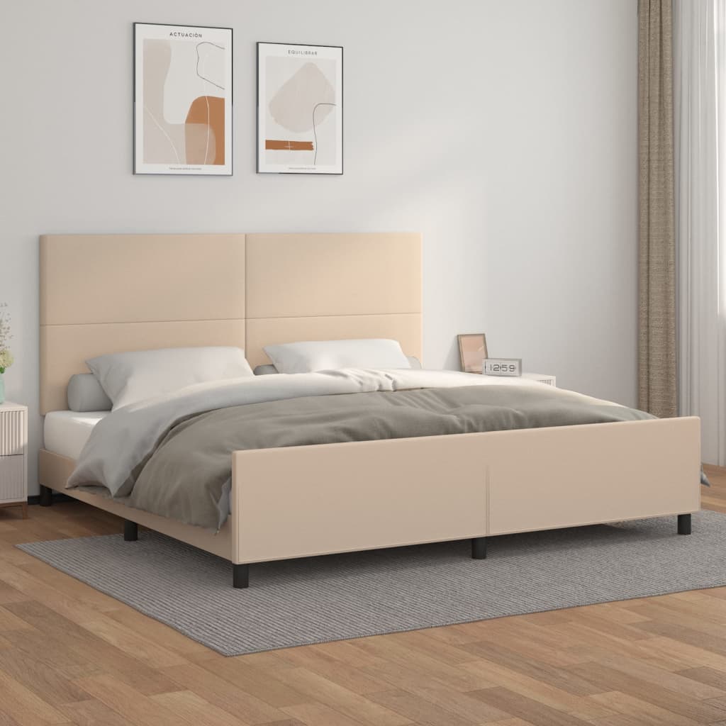 Bedframe met hoofdbord kunstleer cappuccinokleurig 200x200 cm 200 x 200 cm Cappuccino
