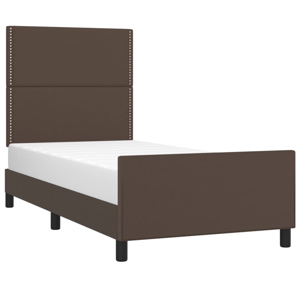 Bedframe Met Hoofdbord Kunstleer Bruin 80X200 Cm 80 x 200 cm Effen met spijkers