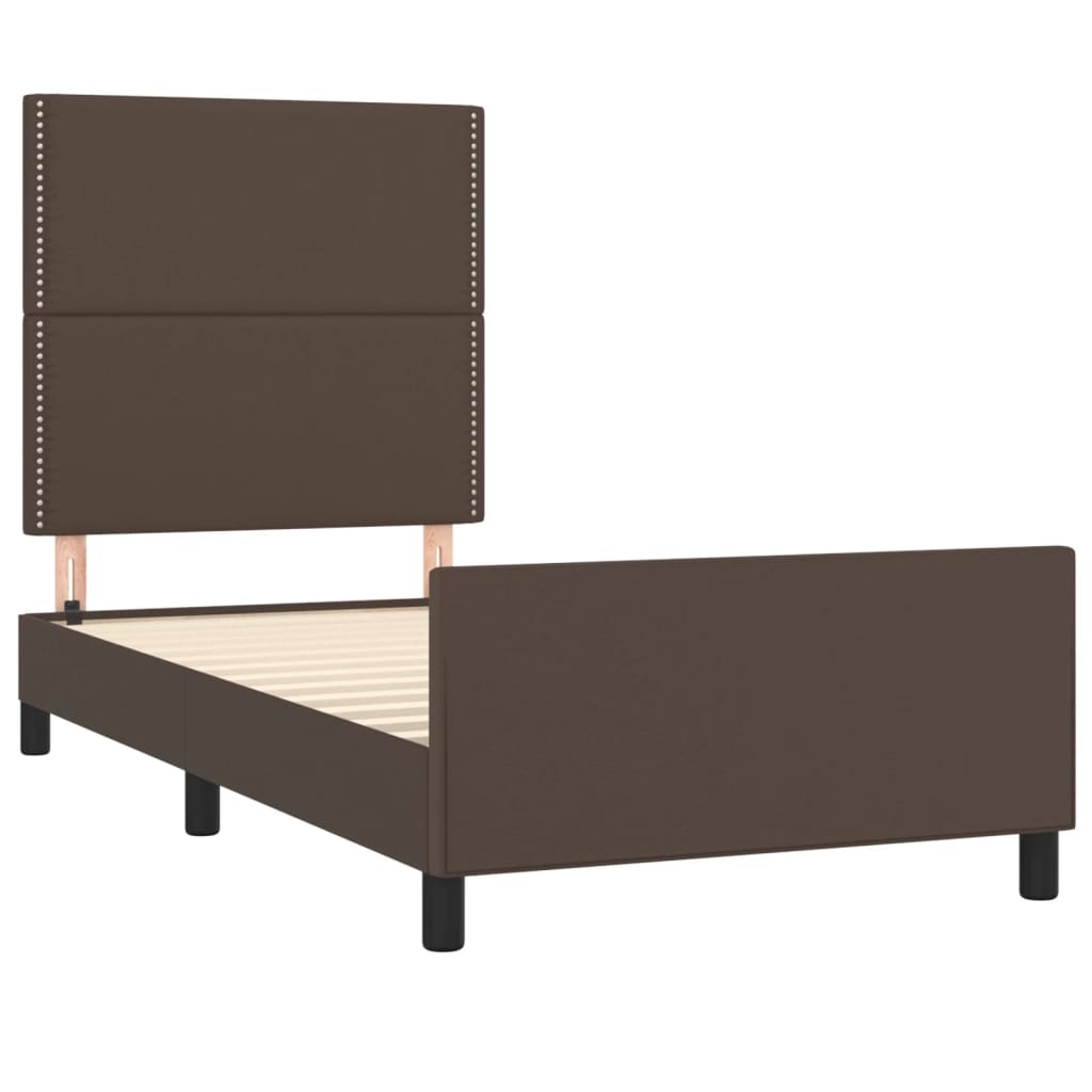 Bedframe Met Hoofdbord Kunstleer Bruin 80X200 Cm 80 x 200 cm Effen met spijkers