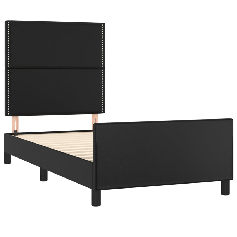 Bedframe Met Hoofdbord Kunstleer Zwart 90 x 190 cm Effen met spijkers