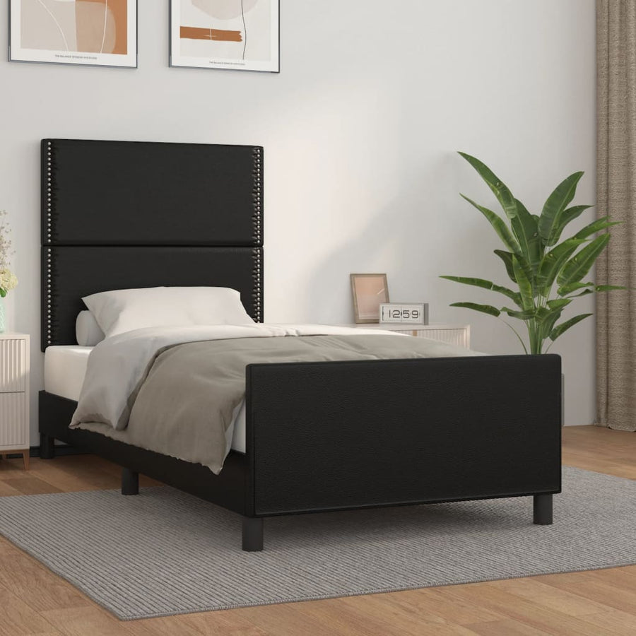 Bedframe Met Hoofdbord Kunstleer Zwart 90 x 200 cm Effen met spijkers