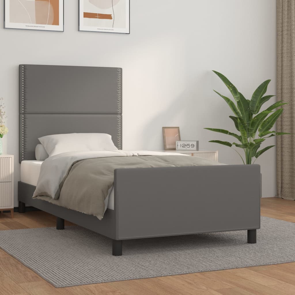 Bedframe Met Hoofdbord Kunstleer Grijs 90 x 200 cm Effen met spijkers