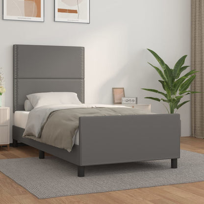 Bedframe Met Hoofdbord Kunstleer Grijs 90 x 200 cm Effen met spijkers