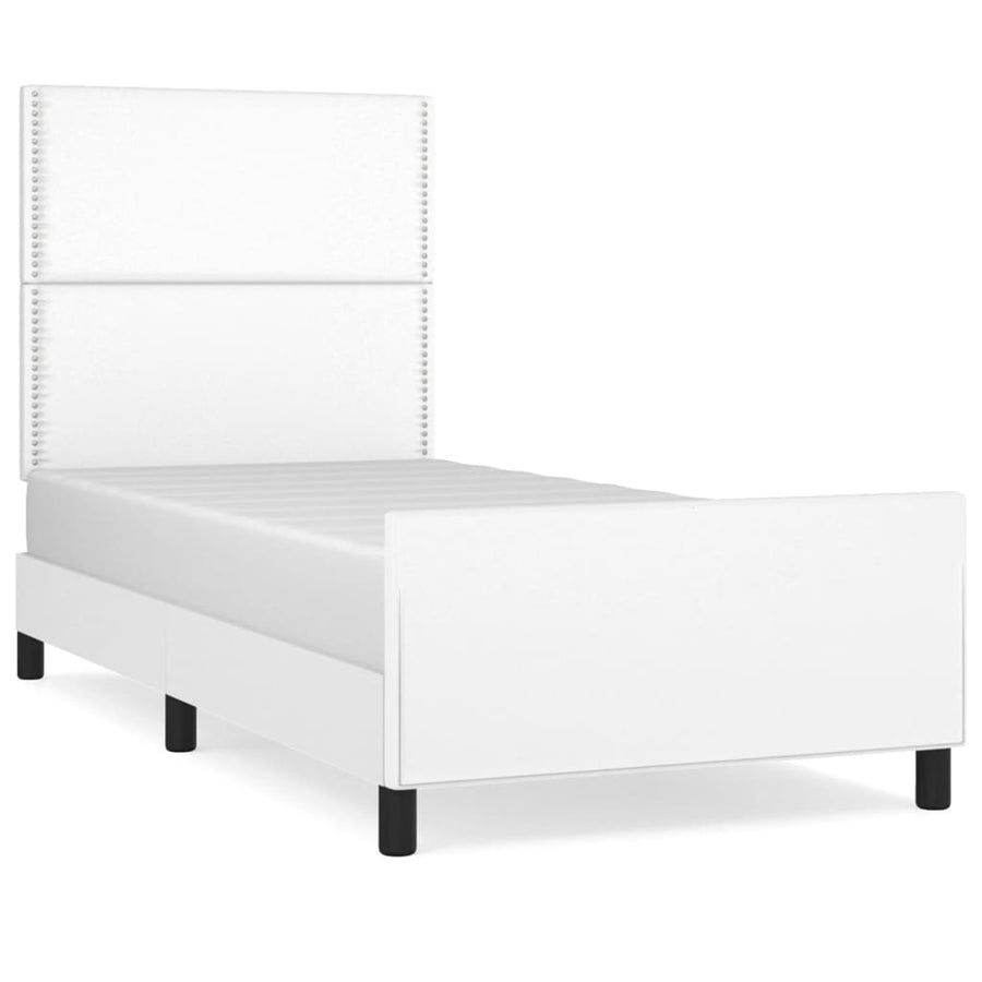 Bedframe Met Hoofdbord Kunstleer Wit 100 x 200 cm Effen met spijkers