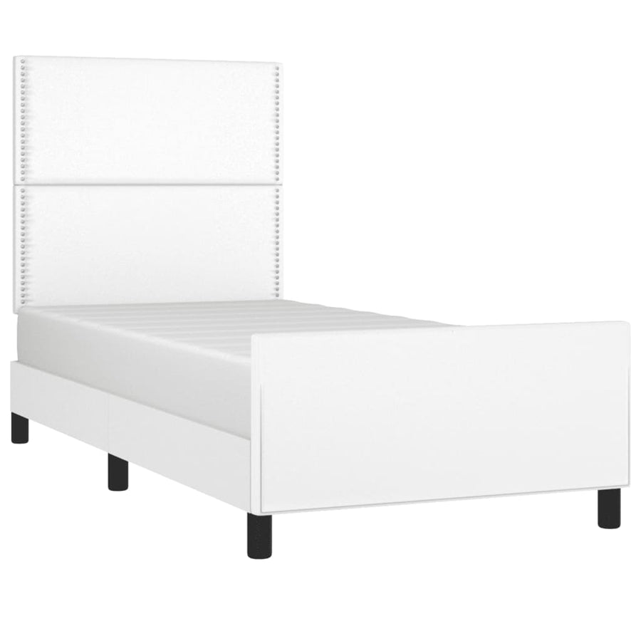 Bedframe Met Hoofdbord Kunstleer Wit 100 x 200 cm Effen met spijkers